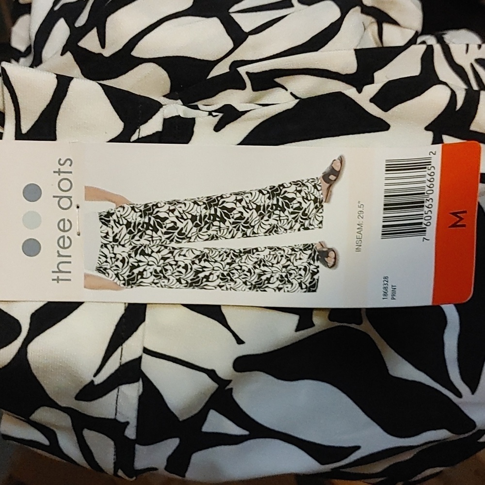 NWT Three Dots Women's Pull-On‎ Pant Black/White - Picture 9 of 9